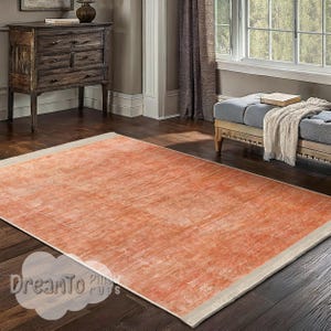 Textured Coral Abstract Area Rug-Rustic Terracotta Elegance-Minimal Peach Layered Artwork-Boho Blush Mat-Artisan Salmon Color Runner