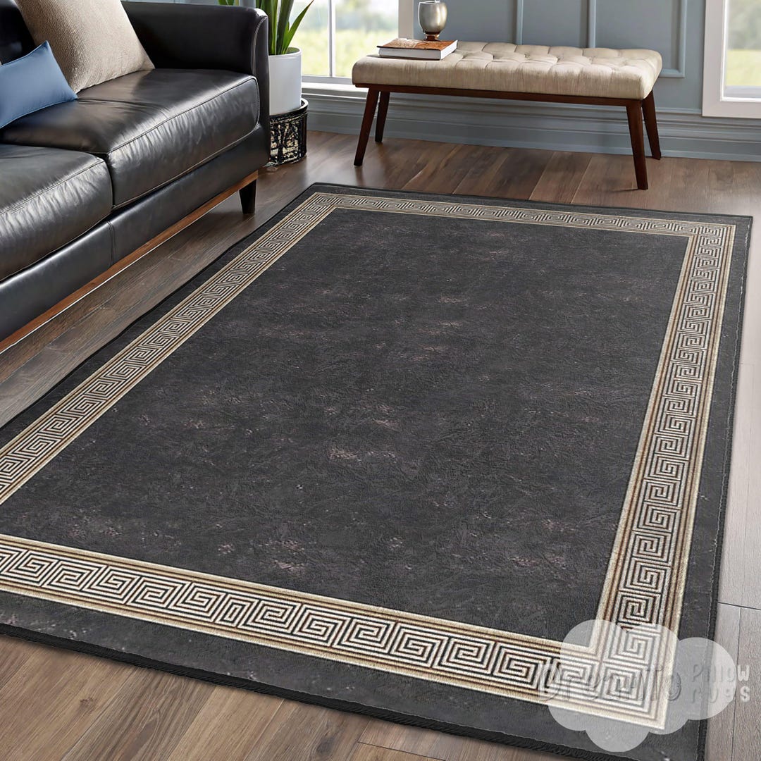 Large Greek Key Looking Rug Elegant Greek Key Border Black Area Rug-modern Geometric Trim Accent ...