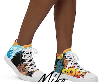 Zapatillas altas de lona para mujer / Zapatillas de estilo pop art de la cultura negra / Calzado artístico / Moda urbana