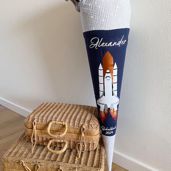 Schultüte Space Shuttle Musselin 70cm - Schultütenkissen - Personalisierbar