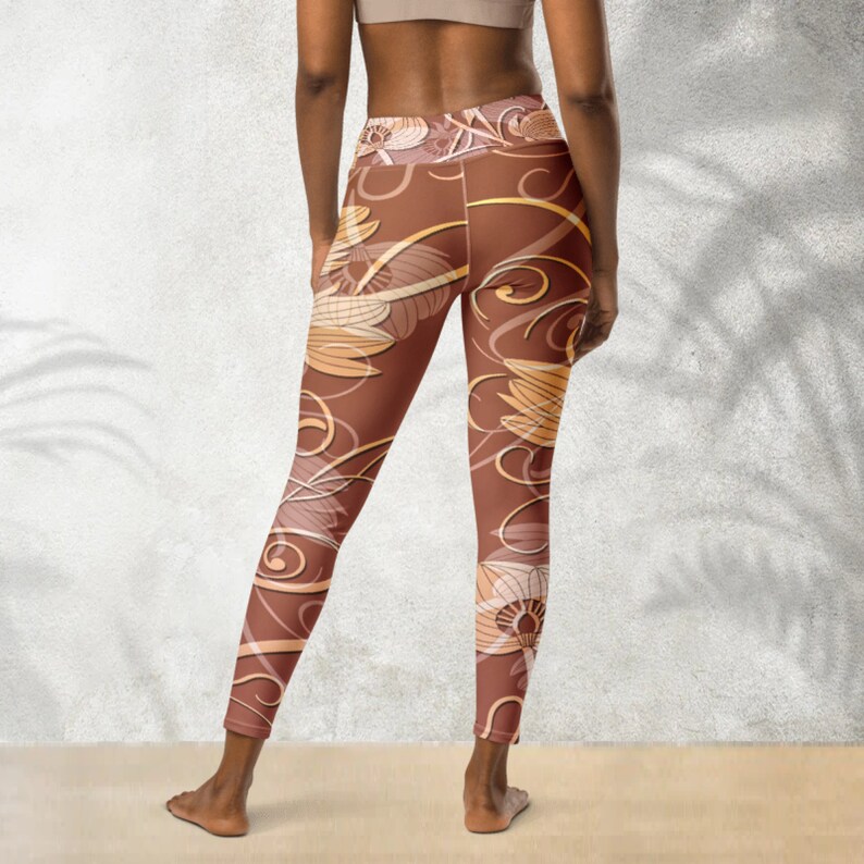 Orange Yoga Pants Ladies Original Flower Pattern Pilates Leggings