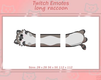 May include: A cartoon raccoon with a long, stretched-out body, in three different sizes: 28 x 28 pixels, 56 x 56 pixels, and 112 x 112 pixels. The raccoon is lying on its back with its paws in the air. The raccoon is gray and white with black eyes and a black nose.