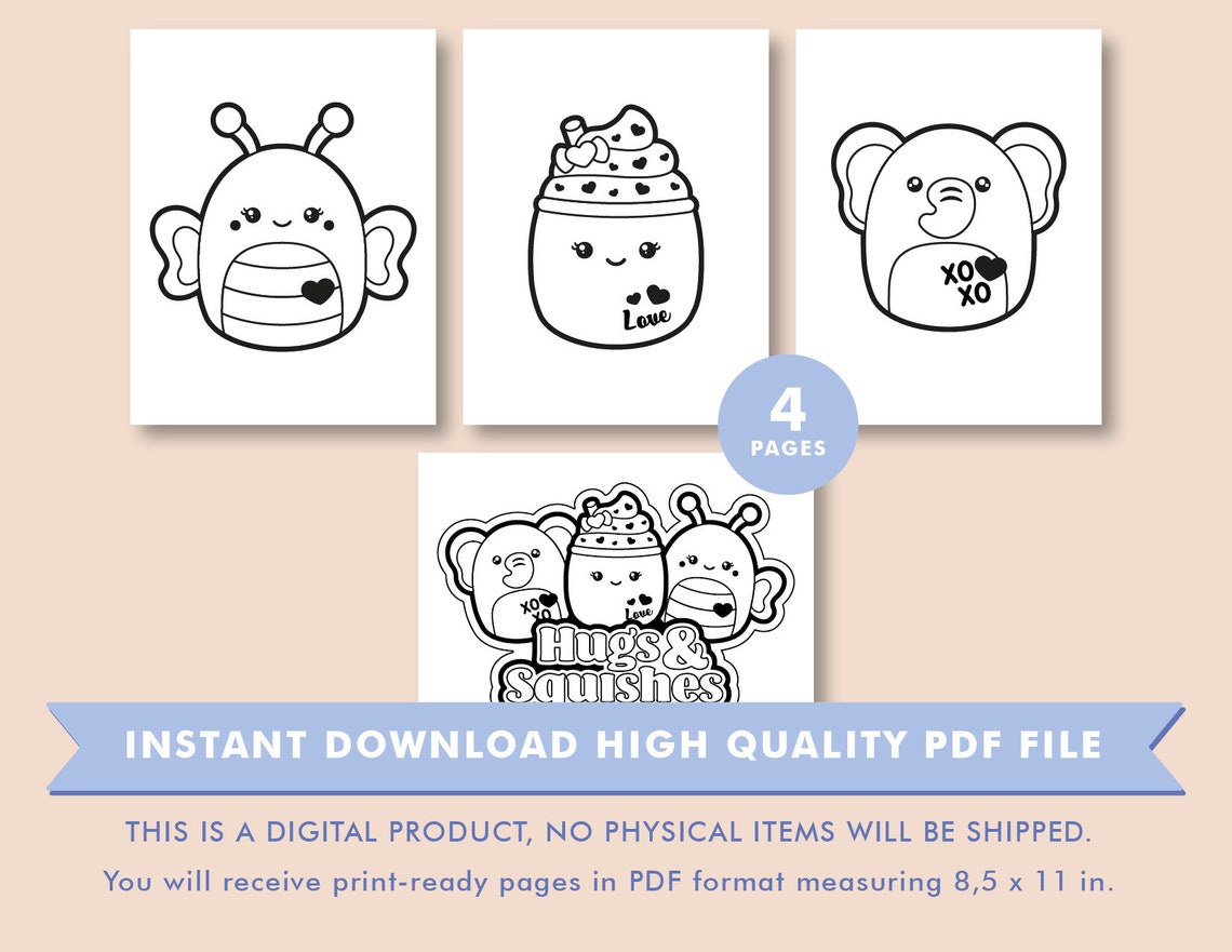 Valentine Squishmallow Coloring Page, Bold End Easy Coloring Pages, Instant Download PDF ...
