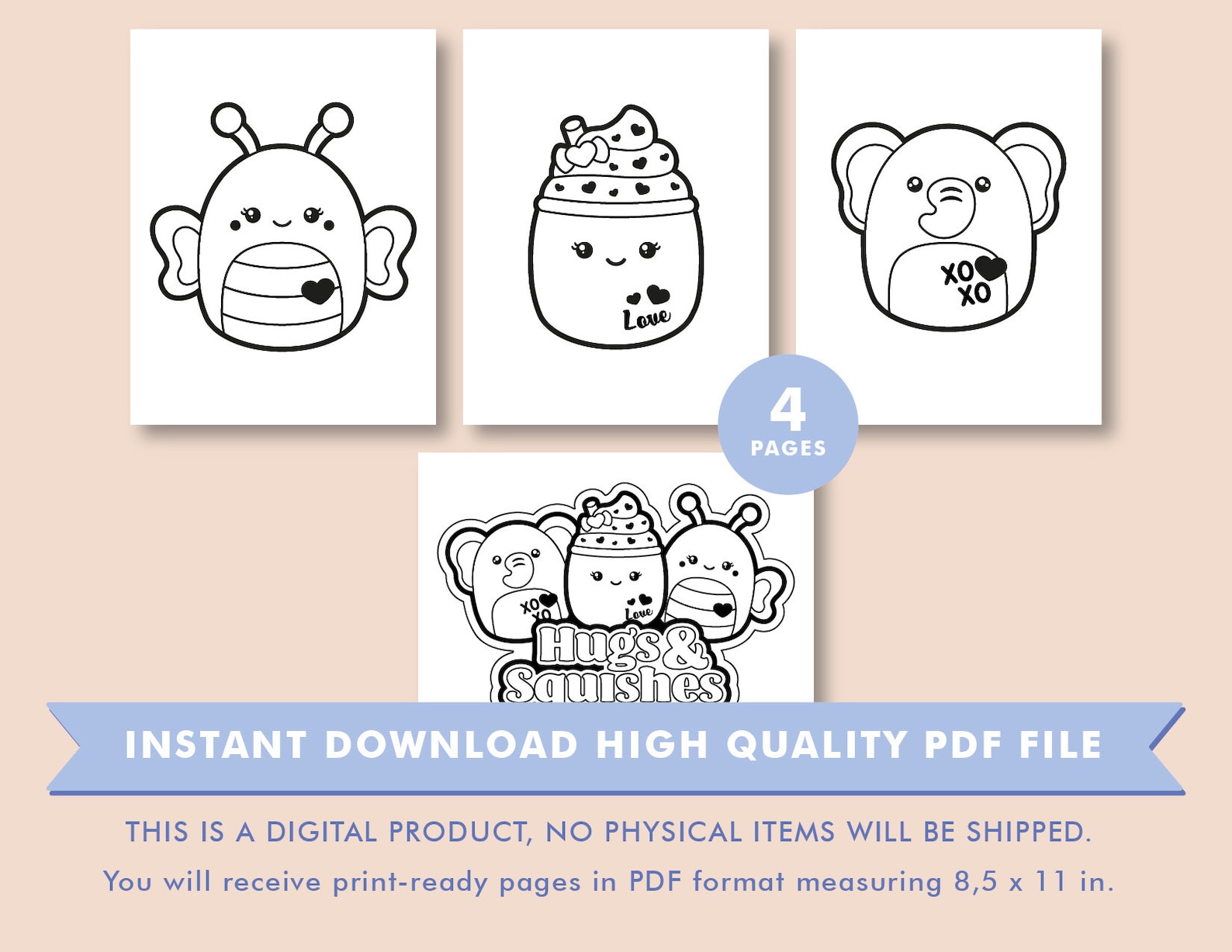 Valentine Squishmallow Coloring Page, Bold End Easy Coloring Pages ...