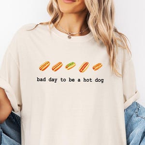 Bad Day to Be a Hot Dog Shirt, Funny Hot Dog Party Crewneck Shirt, 4th of July Women&#39;s Summer T-Shirt,  Comfort Colors Retro Hot Dog Shirt