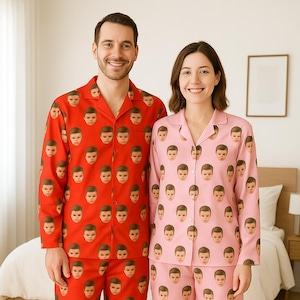 Custom Face Pajama Set, Personalized Photo Pajama Set for Couples, Family Matching Baby Face Sleepwear, Funny Anniversary or Birthday Gift