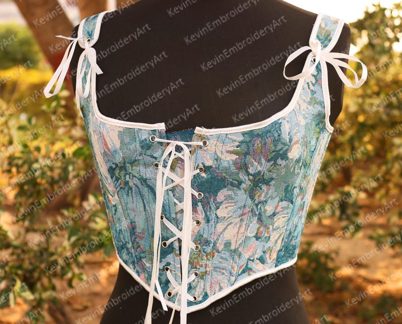 Renaissance Medieval Floral Corset Top, Ren Faire Milkmaid Bustier
