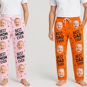 Best Dad Ever Pajama Pants with Custom Photo, Personalized Face Pajamas for Dad Mom, Matching Family Photos Pajama, Unique Father&#39;s Day Gift