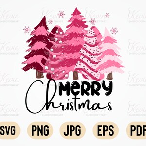 Joyeux Noël roses arbres SVG, arbres de Noël Design fichiers numériques, téléchargement immédiat Noël Svg Png Pdf fichiers, fichiers à sublimation pour Cricut