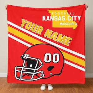 Personlig Kansas City fotbollsfilt, fotbollsfilt med eget namn, present till Kansas City-fan, matchdagsfilt, mysig present till fotbollsälskare