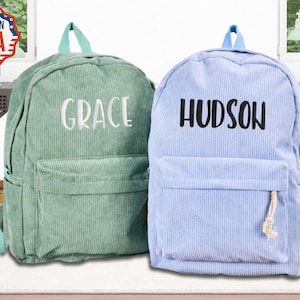Sacs à dos personnalisés avec prénom brodé, mini-sac personnalisé cartable d'école, sac à dos en velours côtelé étudiant pour tout-petits, cadeaux d'anniversaire de rentrée