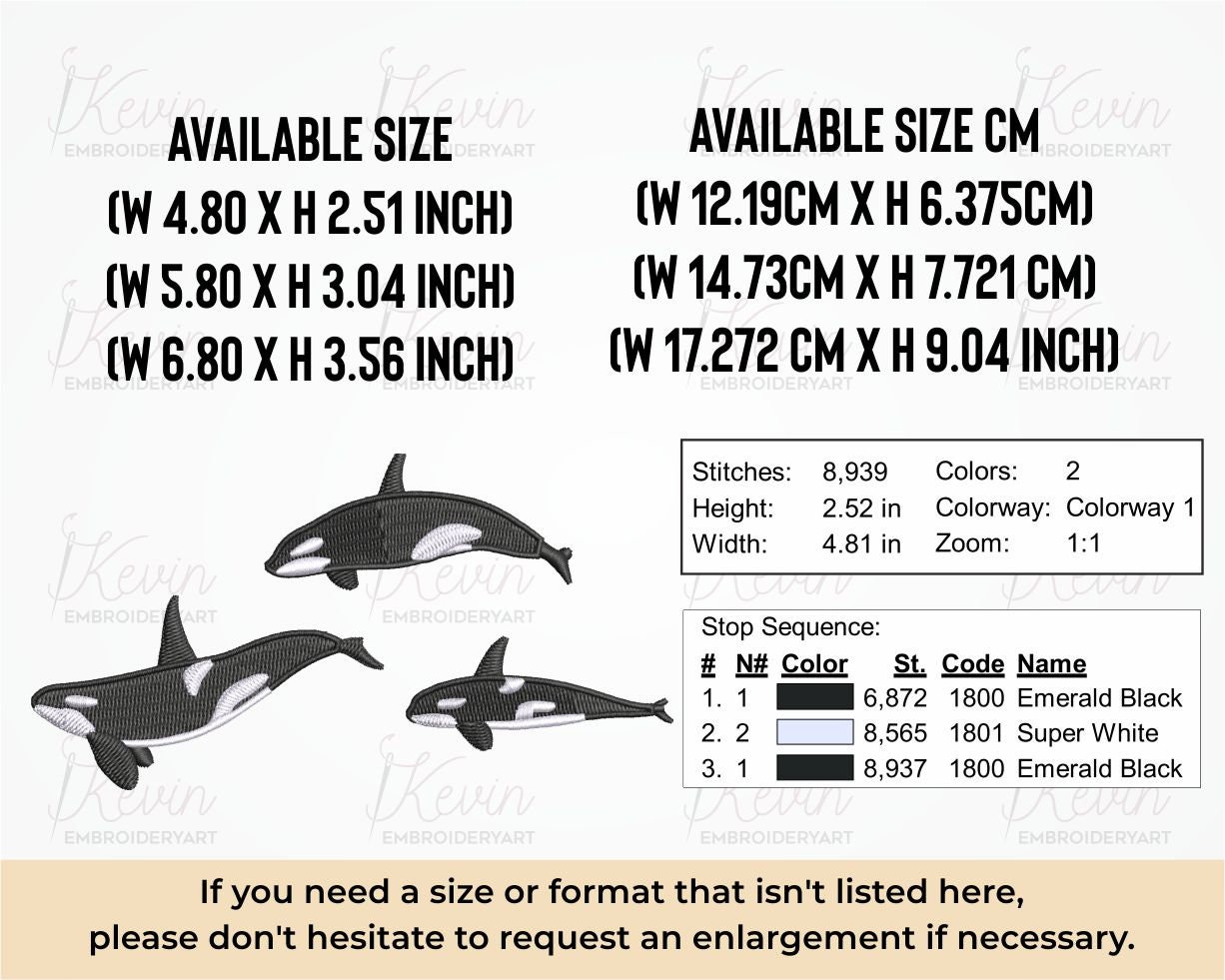 Orca Whale Design Embroidery File, Trio Orca Killer Whale Machine ...