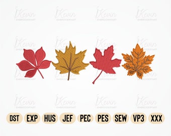 Fall Maple Leaf Machine Embroidery Design, Mini Autumn Leaves Embroidery Files, Instant Download Digital Embroidered Design, Fall Embroidery
