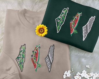 Palestine Resistance Tatreez Sweatshirt, Palestine Embroidered Map Sweater, Palestine Crewneck Adult Sizes Unisex Sweater, Muslims Presents