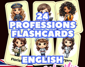 24 Tarjetas didácticas de profesiones impulsadas por niñas Edición en inglés