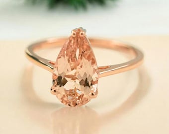 Natural Morganite Solitaire Ring in 14K Rose Gold, Morganite Ring, Morganite Engagement Ring, Morganite Wedding Ring for Women, Gift for Her