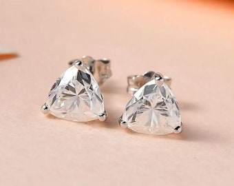 Moissanite Solitaire Stud Earrings in Platinum Over Sterling Silver, Moissanite Earring, Diamond Stud, Diamond Earring, Gift for Her