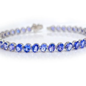 AAAA Tanzanite Tennis Bracelet in Sterling Silver, Dark Blue Tanzanite Bracelet, Tanzanite Line Bracelet, Gemstone Bracelet for Women