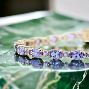 AAAA Tanzanite Tennis Bracelet in Sterling Silver, Dark Blue Tanzanite Bracelet, Tanzanite Line Bracelet, Gemstone Bracelet for Women