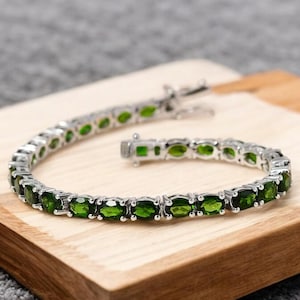 Chrome Diopside Tennis Bracelet in Sterling Silver, Chrome Diopside Bracelet, Diopside Jewelry, Gemstone Bracelet for Women, Gift for Her