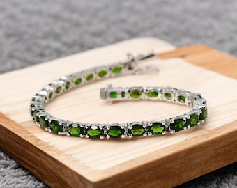 Chrome Diopside Tennis Bracelet in Sterling Silver, Chrome Diopside Bracelet, Diopside Jewelry, Gemstone Bracelet for Women, Gift for Her