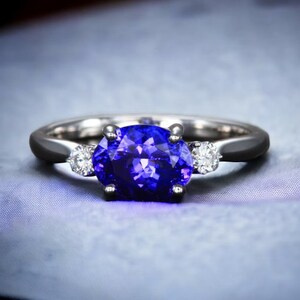 Dainty Tanzanite Diamond Engagement ring 14K White Gold Tanzanite Ring for women Promise Ring Proposal Ring Anniversary Gift Birthday Gift