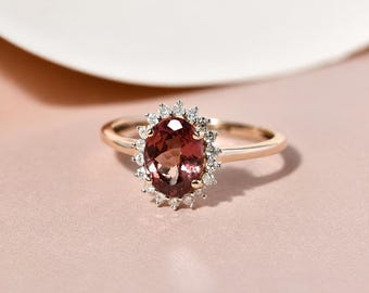 Golden Tanzanite Moissanite Halo Ring, Rose Gold Plated Sterling Silver, Rare Golden Tanzanite Gemstone Ring
