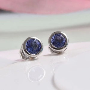 AAA Tanzanite Stud Earring in Sterling Silver, Tanzanite Earring, Tanzanite Jewelry, Gemstone Stud, Gemstone Earring, Gift for Her