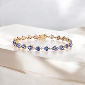 AAAA Tanzanite Tennis Bracelet in Sterling Silver, Tanzanite Bracelet, Gemstone Bracelet, Tanzanite Line Bracelet for Women, Gift for Her
