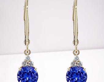 AAAA Natural Tanzanite Lever Back Earrings in 14K Yellow Gold, Tanzanite Earring, Dangle Earring for Women, Tanzanite Jewelry, Gift for Her