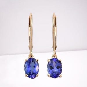 AAAA Tanzanite Lever back Earring in 14K Solid Yellow Gold, Tanzanite earring, Tanzanite Dangle Earring, Tanzanite Jewelry, Gift for Her