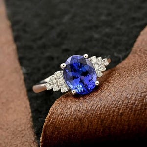 Art Deco AAAA Tanzanite With Moissanite Ring in 14K Solid White Gold, Tanzanite Ring, Vintage Ring, Diamond Ring, Tanzanite Jewelry for Her