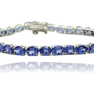 AAAA Tanzanite Tennis Bracelet in Sterling Silver, Dark Blue Tanzanite Bracelet, Tanzanite Line Bracelet, Gemstone Bracelet for Women