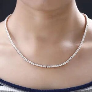 Moissanite Tennis Necklace in Platinum Plated Sterling Silver, Moissanite Necklace, Tennis Necklace, Gemstone Necklace for Her