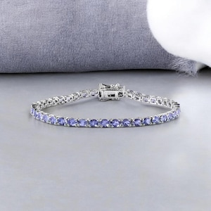 AAA Tanzanite Tennis Bracelet in Sterling Silver, Dark Blue Tanzanite Bracelet, Tanzanite Line Bracelet, Gemstone Bracelet for Women