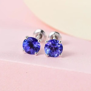 AAAA Tanzanite Stud Earring in Sterling Silver, Tanzanite Earring, Tanzanite Jewelry, Gemstone Stud, Gemstone Earring, Gift for Her