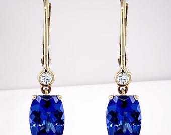 AAAA Natural Tanzanite Lever Back Earrings in 14K Yellow Gold, Tanzanite Earring, Dangle Earring for Women, Tanzanite Jewelry, Gift for Her