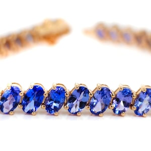AAAA Tanzanite Tennis Bracelet in Sterling Silver, Dark Blue Tanzanite Bracelet, Tanzanite Line Bracelet, Gemstone Bracelet for Women