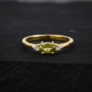 Peridot and Moissanite Ring in Sterling Silver, Peridot Ring, Birthstone Ring, Minimalist Ring, Gemstone Ring, Gift for Her
