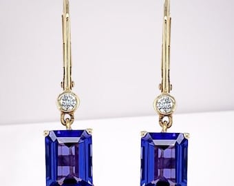 AAAA Natural Tanzanite Lever Back Earrings in 14K Yellow Gold, Tanzanite Earring, Dangle Earring for Women, Tanzanite Jewelry, Gift for Her