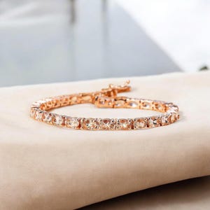 Natural Morganite Tennis Bracelet in Rose Gold Plated Sterling Silver, Morganite Bracelet, Morganite Jewelry, Gemstone Bracelet for Women