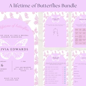 Lifetime of Butterflies Bridal Shower Bundle, Butterfly Bridal Shower Games, Butterfly Bachelorette Supplies invite, Editable Downloads