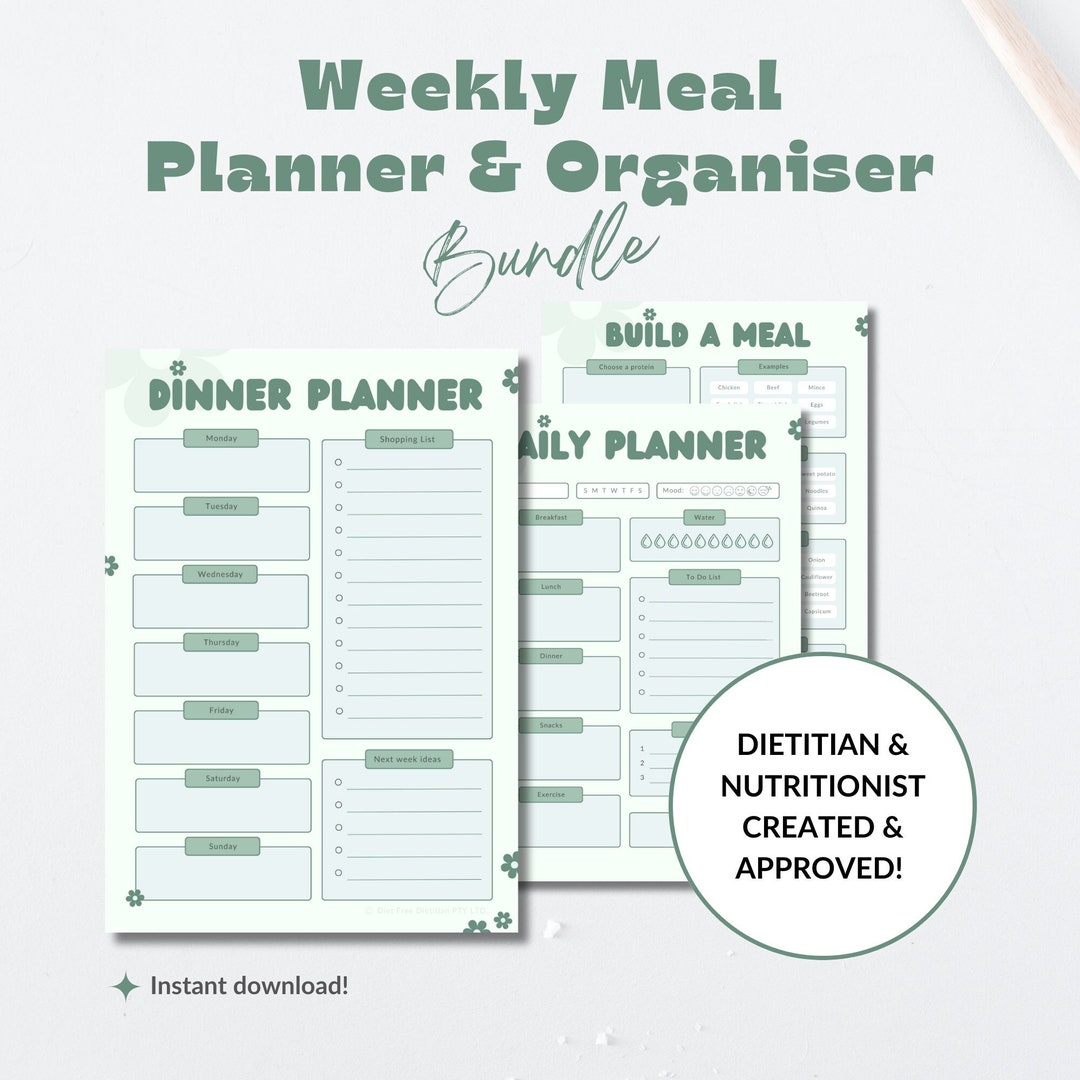 Printable Weekly Meal Planner Bundle | Digital Dinner Organiser ...