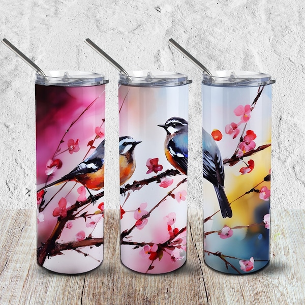 Two Birds on a Branch - 20 oz Sublimation Tumbler Wrap, Digital Download, Alcohol Ink Style, Bird Watcher Gift, Bird Art