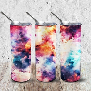 Rainbow Galaxy Positive Vibes - Seamless 20 oz Sublimation Tumbler Wrap, Science Lover STEM Gift, Space Photography, PNG