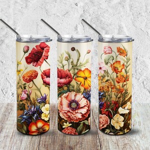 Red and Mixed Color Wildflowers - 20 oz Sublimation Tumbler Wrap, Digital Download, Flower Lover Gift, Floral Art Tumbler