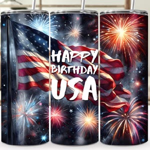Happy Birthday USA Feuerwerk & Flagge - 20 oz Sublimationsbecher Verpackung, 4. Juli Kunst, digitaler Download