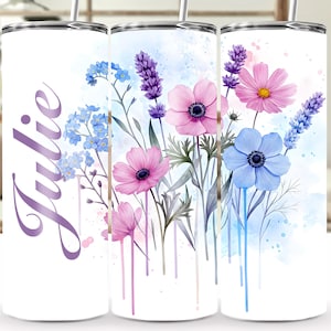 Fügen Sie Ihren Namen tropfende Aquarell-Pastellblumen hinzu - 20 Unzen nahtlose Sublimationsbecherverpackung, benutzerdefinierter Textbereich, fügen Sie Ihren Namen hinzu, digitale Datei