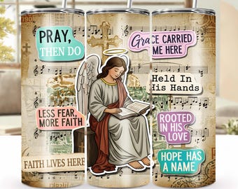 Inspiradora fe cristiana angelical - Envoltura para vaso de sublimación de 20 oz, Escritura religiosa
