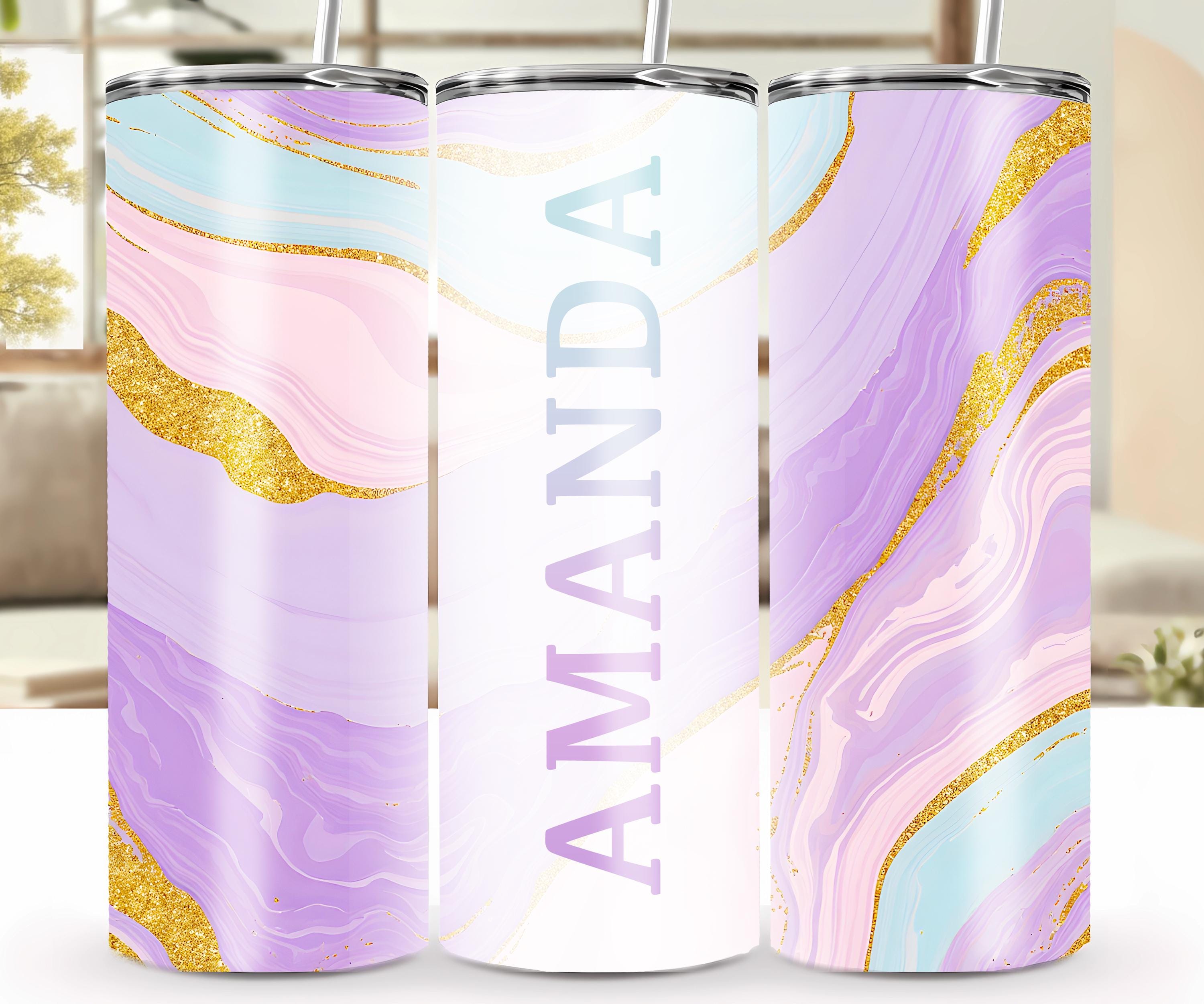 Custom Add Your Name Purple, Blue & Gold Marble – 20 oz Sublimation Tumbler Wrap, Blank Text Space, Add Your Own Text, Personalized PNG